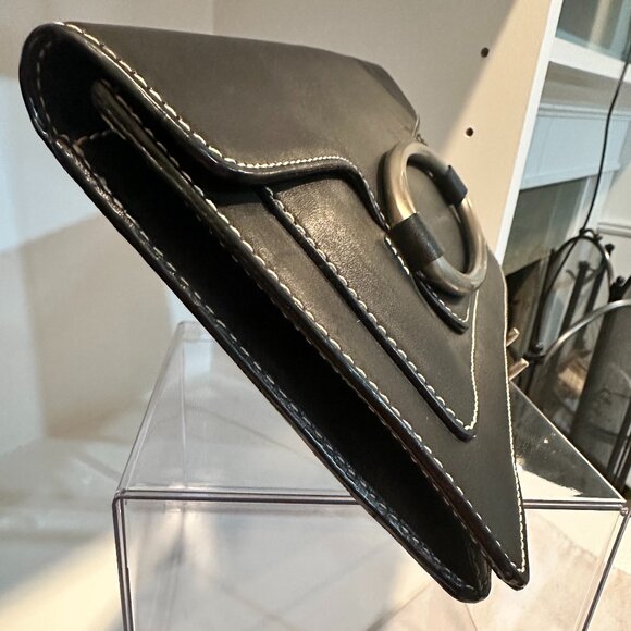 DKNY Black Nappa Leather Clutch Bag w/Brushed Nickel Hardware - Picture 4 of 12